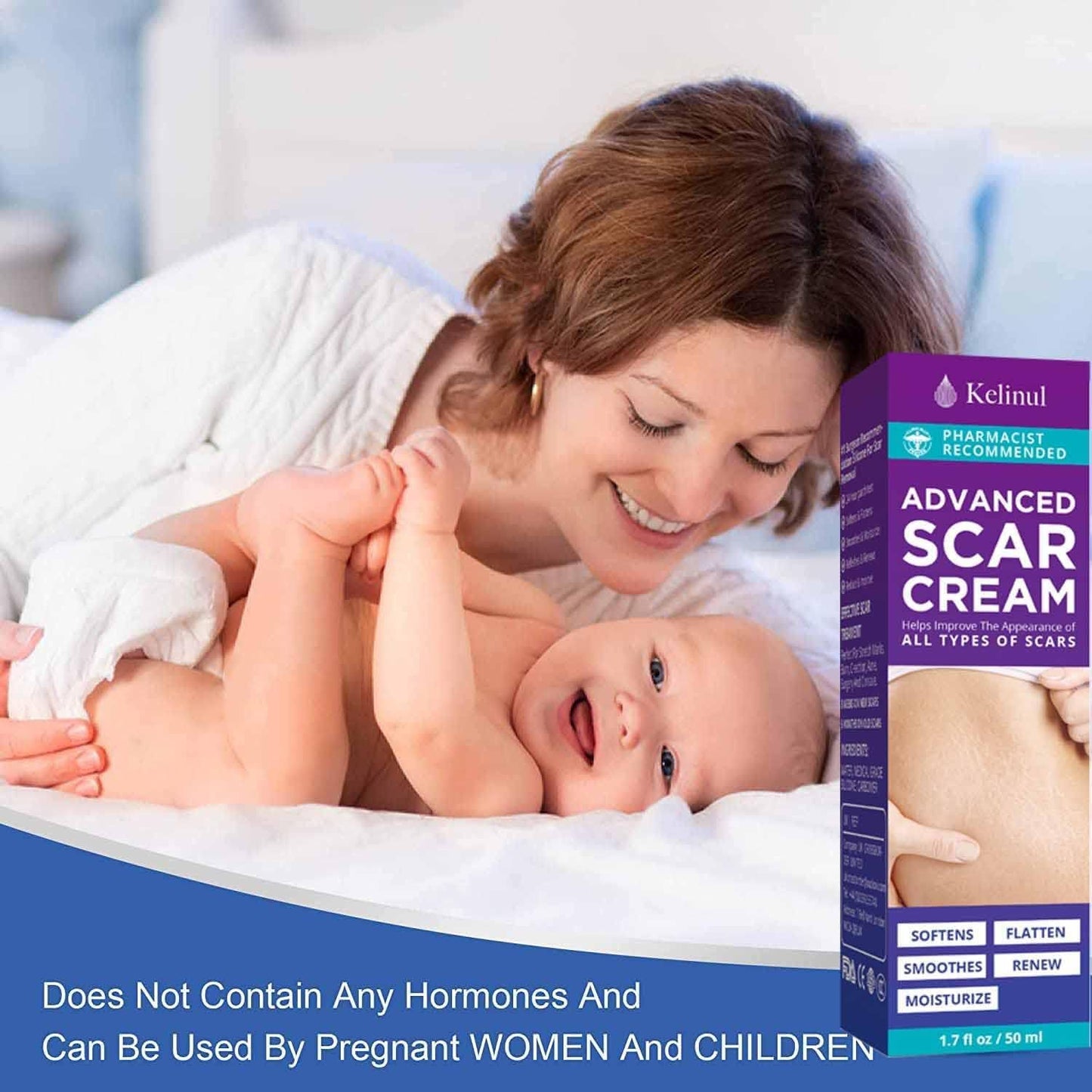 Scar Cream with Silicone Gel – Fades Old & New Scars from Surgery, C-Section, Burns, Acne, Piercing & Stretch Marks – Face & Body Use