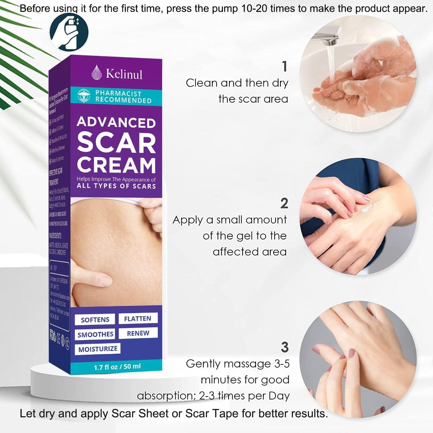 Scar Cream with Silicone Gel – Fades Old & New Scars from Surgery, C-Section, Burns, Acne, Piercing & Stretch Marks – Face & Body Use