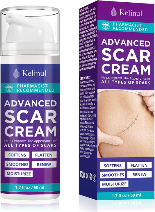Scar Cream with Silicone Gel – Fades Old & New Scars from Surgery, C-Section, Burns, Acne, Piercing & Stretch Marks – Face & Body Use