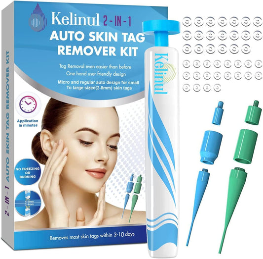 Kelinul Skin Tag Remover 2-in-1 Kit – Painless Removal for Small (2mm) to Large (8mm) Skin Tags – Includes 48 Bands & Precision Device – Safe for Most Skin Types