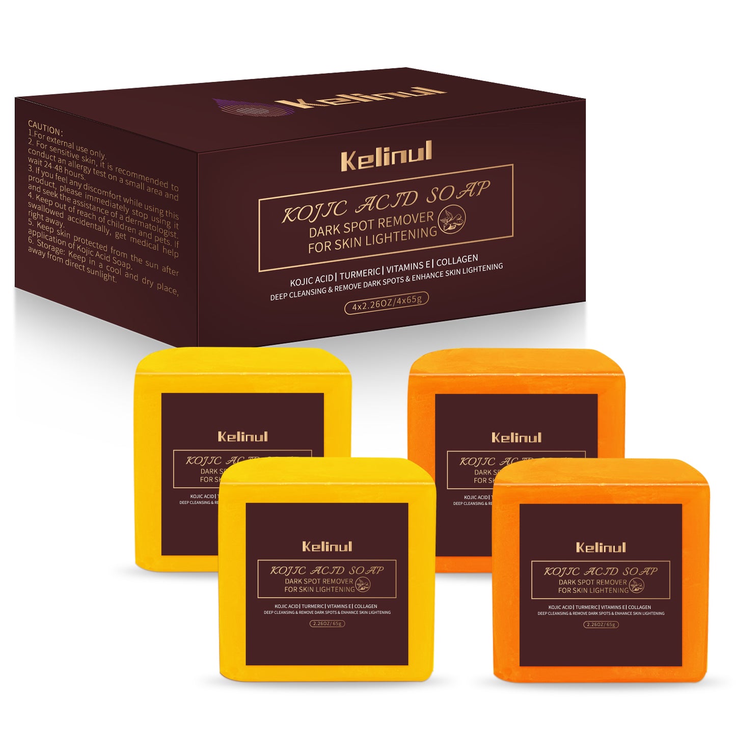Kelinul Bath Soap Bar for Men and Women, Yellow and Orange 260g