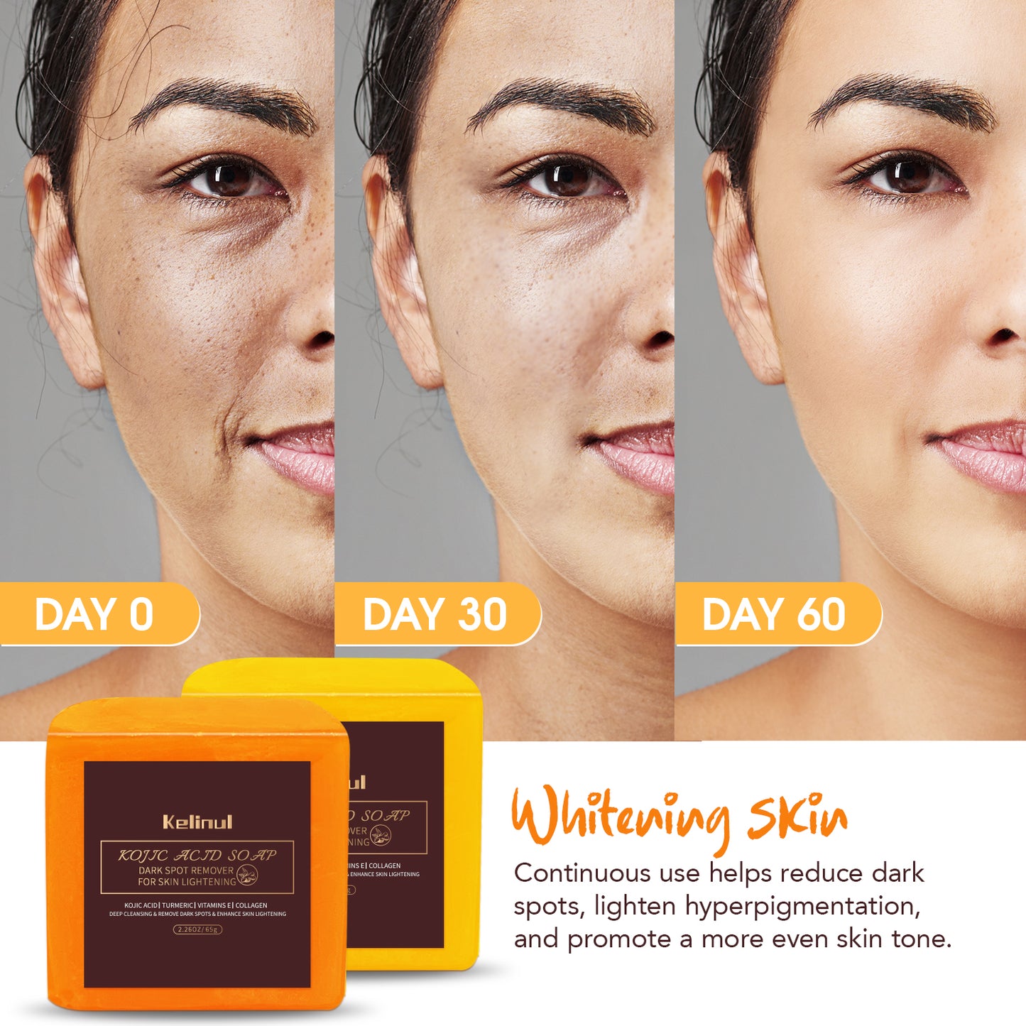 Kelinul Bath Soap Bar for Men and Women, Yellow and Orange 260g