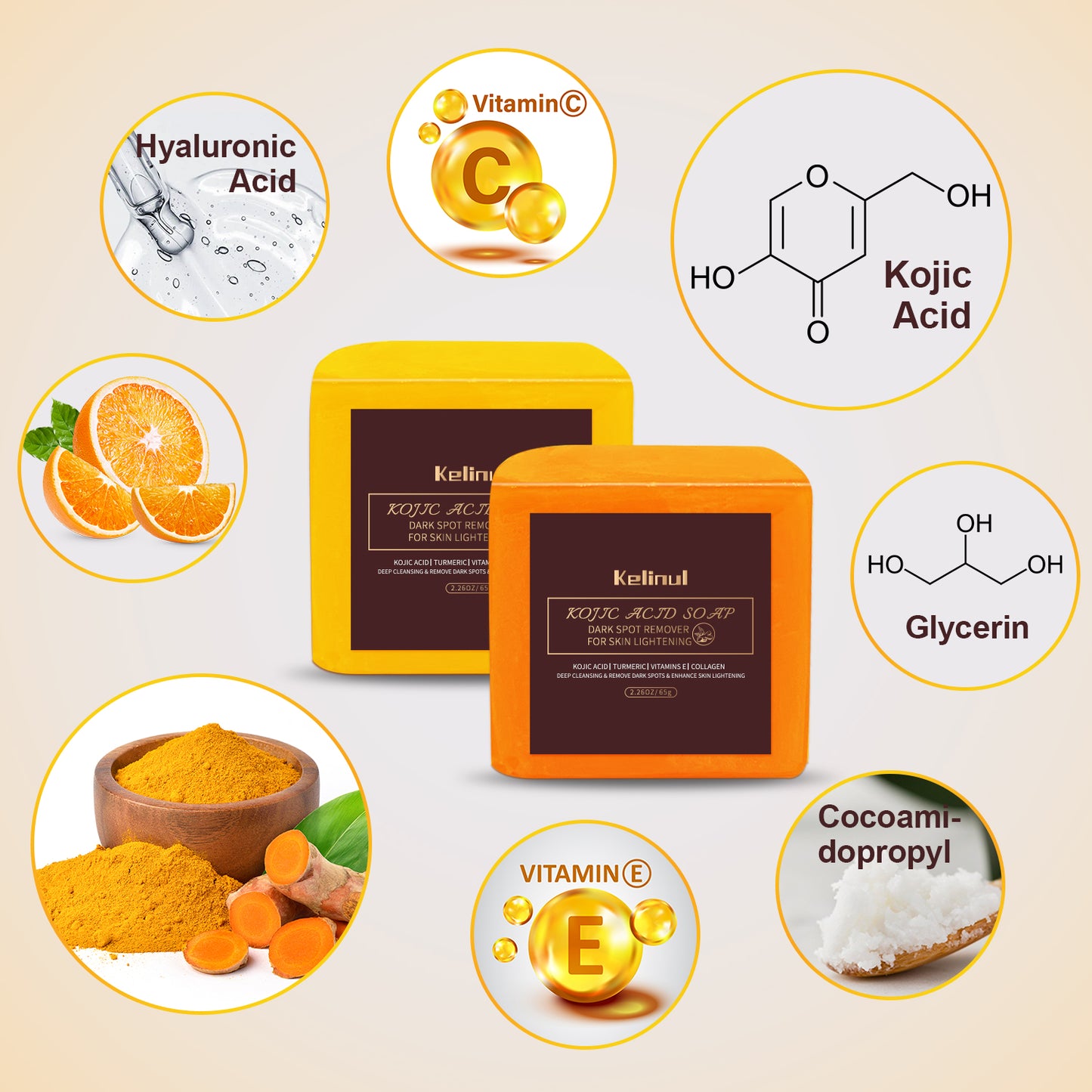 Kelinul Bath Soap Bar for Men and Women, Yellow and Orange 260g