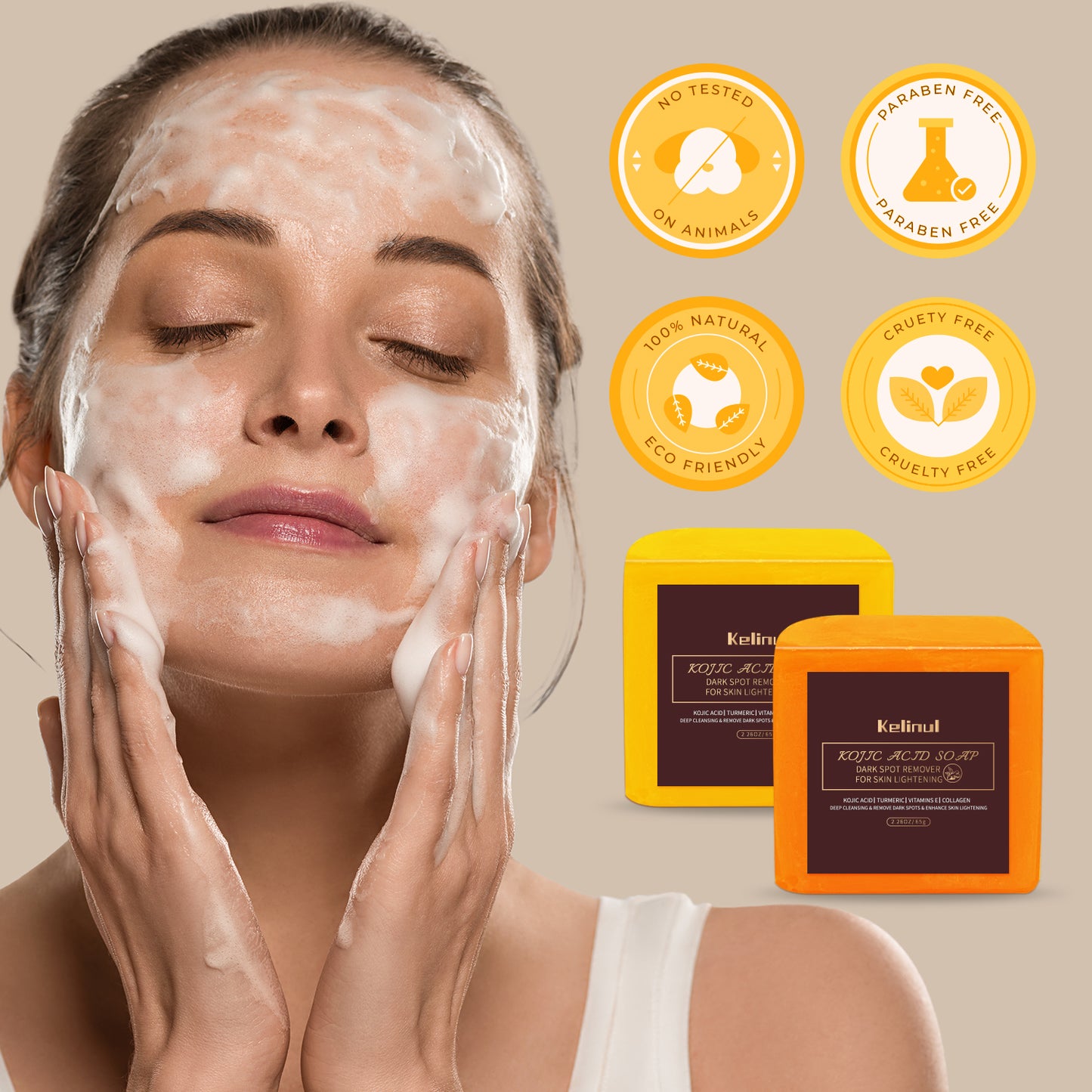 Kelinul Bath Soap Bar for Men and Women, Yellow and Orange 260g